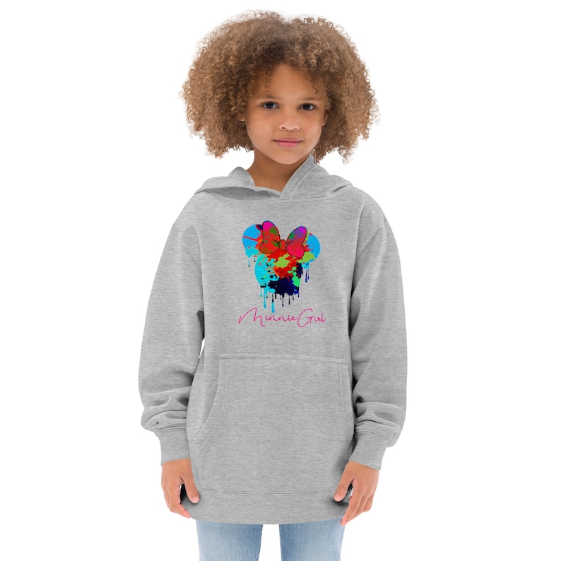 Minnie Girl Drip Logo Girls Fleece Hoodie | Minnie Mouse Inspired Hooded Sweatshirt Grey
