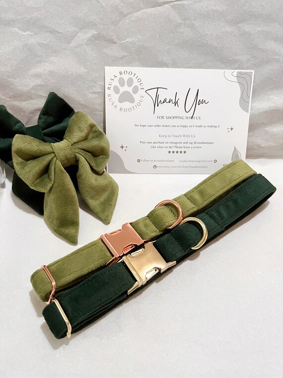 Green Velvet Dog Collar & Cat Collars - Designer Dog Collars & Lead Sets