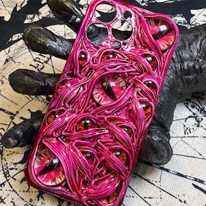 HorrorEyeArt Glowing Eyes Phone Case for iPhone 16/15/14/13/12 Silicone Phone Case, Dark Gothic Style Phone Case