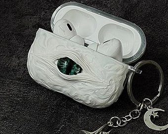 3D-oog AirPods4-beschermhoes, geheel witte hoofdtelefoonbeschermhoes, geschikt voor AirPods4/3//2