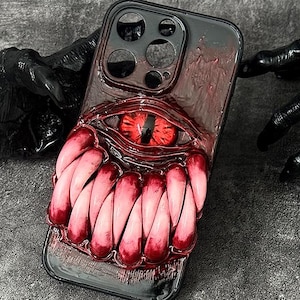 Glowing Teeth and Cat Eyes Decoden Monster Phone Case, Silicone Phone Case, Gothic Phone Case for iPhone 16 Pro Max 15 14 12 Mini Phone Case