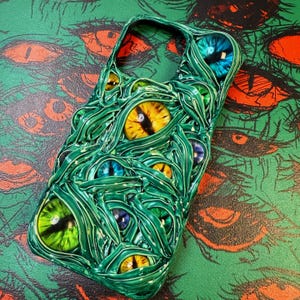 HorrorEyeArt Glowing Eyes Phone Case for iPhone 16/15/14/13/12 Silicone Phone Case, Dark Gothic Style Phone Case