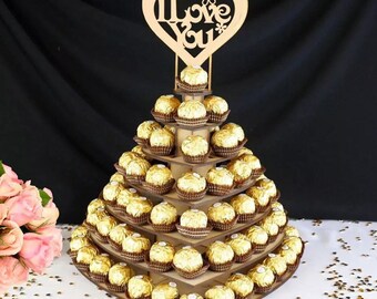 Wedding Ferrero Rocher Chocolate Display Stand Tower Mr & Mrs Heart Centrepiece Wedding Ferrero Rocher Chocolate Display Stand Tower Mr & Mrs Heart Centrepiece