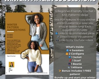 Winter Knit and Crochet Pattern & Yarn Suggestions | 5 Crochet Patterns + 5 Knit Patterns Ideas | Beginner-Friendly | PDF Download ONLY