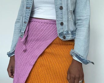Crochet Wrap Skirt Pattern – Split Stitch Skirt | PDF Pattern Using Lion Brand 24/7 Cotton | Sizes XS–5X