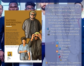 Knit and Crochet Pattern & Yarn Suggestions for Men | 5 Crochet Patterns + 5 Knit Patterns Ideas | Beginner-Friendly | PDF Download ONLY