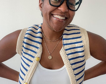 Sail Away Summer Vest Crochet Pattern | Beginner-Friendly Nautical Vest | Easy Summer-to-Fall Layering Top PDF