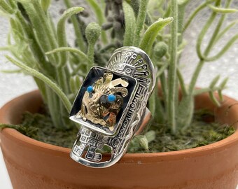 Vintage 18k and Sterling Peruvian Ring