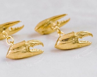 Crab cufflinks - 22ct gold plated sterling silver with chain link