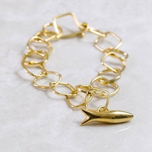 Catch of the Day bracelet 22ct gold plated fish on a handmade sterling silver 22ct gold plated chain. image 1