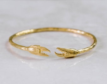 Crab claw 22ct gold plated sterling silver bangle
