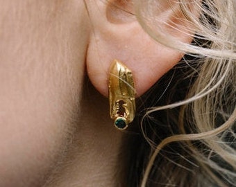Crab Claw studs set with Emeralds 22ct gold plated sterling silver studs. Jewellery Earrings Stud Earrings 
