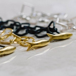 Catch of the Day bracelet 22ct gold plated fish on a handmade sterling silver 22ct gold plated chain. image 3