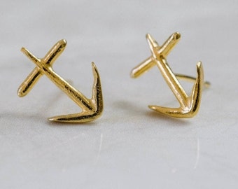 Anchor Studs, 22ct gold plated sterling silver