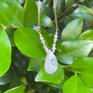 Moonstone Teardrop Necklace / Gemstone Crystal Necklace / Beads / Gold filled / June Birthstone / Gift / Free shipping