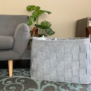 Large Decorative Felt Basket Storage Bin Cube Organizer Playroom Nursery Books Toys Laundry 24&quot;x15&quot;x17&quot; Gray