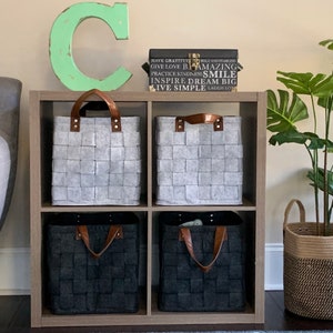 Set of 2 / Decorative Felt Basket / Storage / Bin / Cube / Organizer / Playroom / Nursery / Books / Toys / Laundry /12&quot;x12&quot;x12&quot; / Dark Gray