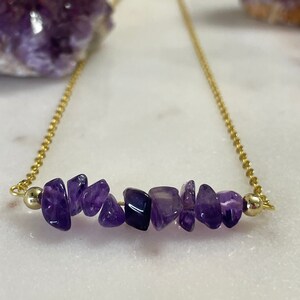 Amethyst Necklace / Healing Crystal Necklace / Daily Necklace / Relieves Stress / Gold Plated / Minimalist / February Birthstone / FREE SHIP