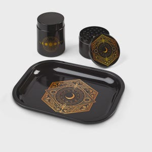 Zodiac Celestial Accessory Set - Metal Valet Tray, UV Glass Storage, and Zinc Alloy Spice Mill
