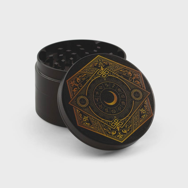 SPARX Co. Zodiac Spice Mill - Heavy Duty Zinc Alloy Manual Herb Crusher Zodiac Crescent Moon