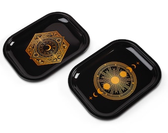 SPARX Co. Celestial Metal Valet Tray - Moon Phases & Zodiac Crescent Moon Decorative Organizer