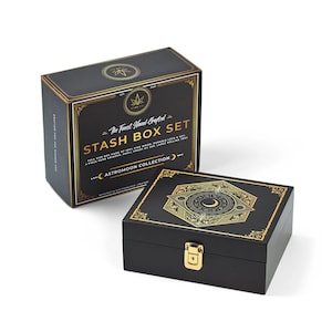 Zodiac Locking Stash Box, UV Smell Proof Stash Jar, Large Metal Rolling Tray, Zodiac 4pc Grinder, Rolling Tray Set