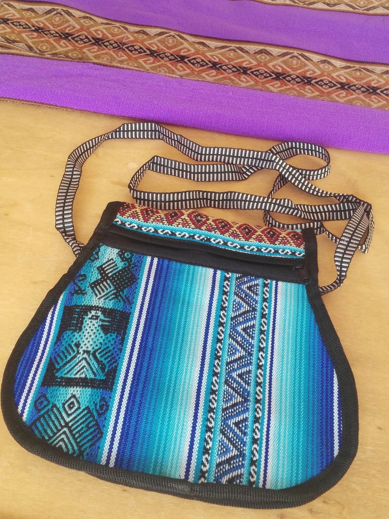 Beautiful hippie bag with ethnic designs and colours worked by artisansPeruvian art