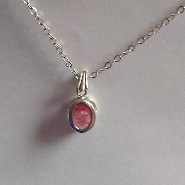 genuine pink rubellite tourmaline necklace pendant, 1.7mm sterling link cable chain, 18 in, spring ring clasp