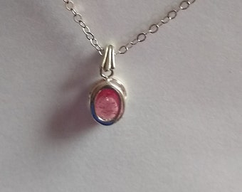 genuine pink rubellite tourmaline necklace pendant, 1.7mm sterling link cable chain, 18 in, spring ring clasp