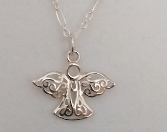 18 in filigree angel 925 pendant  with 1.6 mm wide link chain and lobster clasp