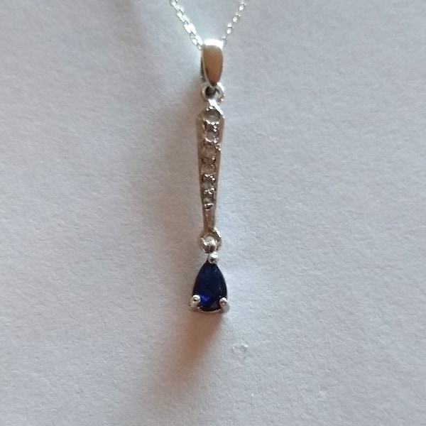Pendentif collier topaze blanche et spinelle bleue, chaîne à maillons de câble sterling 1 mm, 18 po, fermoir anneau à ressort
