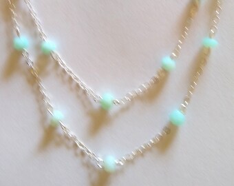 blue opal  rondelle bead ,sterling silver necklace, 1.7 mm link, spring ring clasp, 20 in