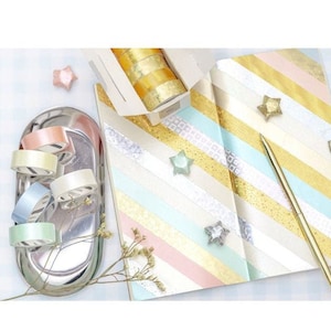 5 Pattern Glitter & Foil Washi Tape Set | Metallic/Gold Foil/Rainbow/Sample Washi Tape | Decorating Journals, Wrapping Gift