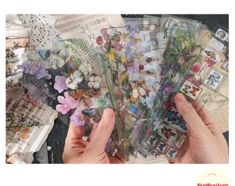 Transparent Flora Botanical Plant Sticker Sheets | Vinyl Flower stickers pack, Butterfly stickers, Journaling,Planner,bullet journal
