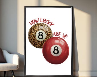 Preppy Red Black White and Cheetah College Dorm Room Print, How Lucky Are We Wall Art Poster, Classic Trendy Quote Decor for Girls Bedroom