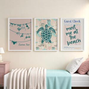 Coastal Cowgirl Wall Art Prints: Pink Green Preppy Dorm Decor (Set of 3)