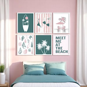 Coastal Cowgirl Dorm Prints: Pink & Green Preppy Wall Art Set