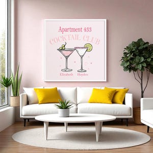 Custom Dorm Roommates Drink Wall Art Print, Personalized Girls Name Cocktail Poster, Trendy Bar Cart Decor, College Apartment Roomie Gift