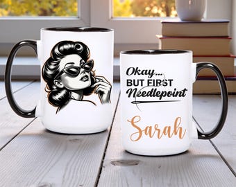 Needlepoint Lover Coffee Cup, But First Needlepoint Mug, Canvas Stitching Gift, Stitch Club Gift, Needlepoint Era Gift for Her