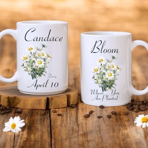 Personalized Daisy Mug: April Birth Flower Gift