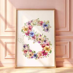 Floral Initial Name Print: Custom Dorm Decor, Nursery Art