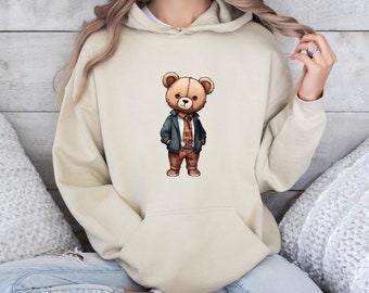 Hoodie mit Teddybär, Sand, Geschenk, viele Farben, Geburtstag, Kapuzenpullover, Sweatshirt