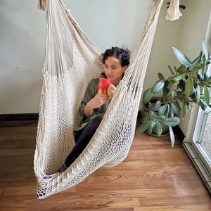 Hammock, Hanging Chair/Swing. Ecofriendly, 100% Cotton with a Wooden Spreader Bar/swing- Perfect for Inside and outside!