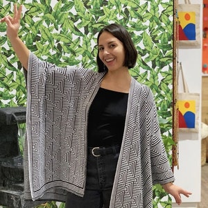Ethnic Poncho/Kimono/Ruana/Wrap. Indigenous Design- Pre-Columbian Art Inspired