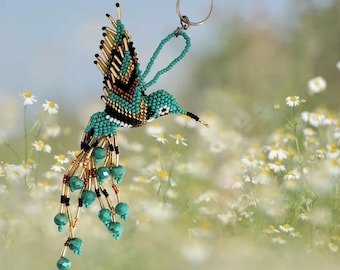 Beaded Hummingbird Figurine: Czech Glass Seed Beads, Boho Spirit Animal