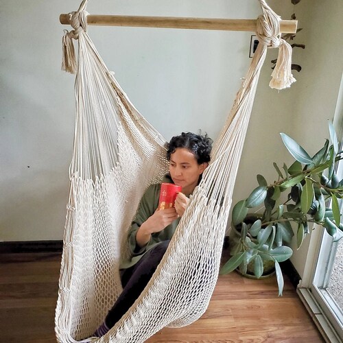 Handwoven Cotton Hammock Chair With Wooden Spreader Bar - Etsy