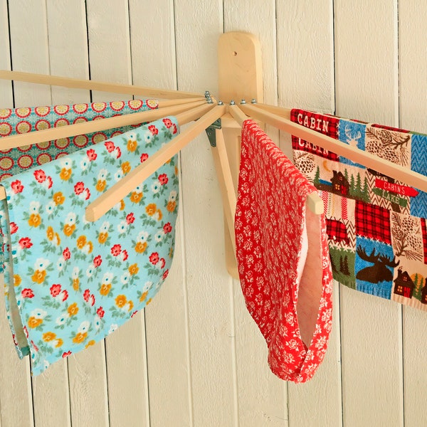 Clothes Drying Rack Wall Mounted 8 Arm Wooden Maple Foldable Amish Handcrafted USA Baby Clothes Towels Swimsuit Home Cabin