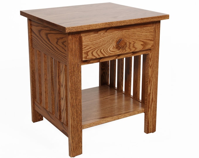 Amish, End Table With Drawer, Mission Style, Handcrafted, Wood, Oak