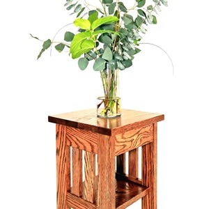 Handcrafted Oak Plant Stand, Mission Style Side Table, Medium Oak Finish