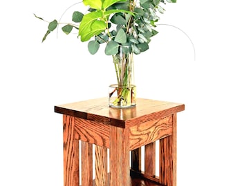 Handcrafted Oak Plant Stand, Mission Style Side Table, Medium Oak Finish